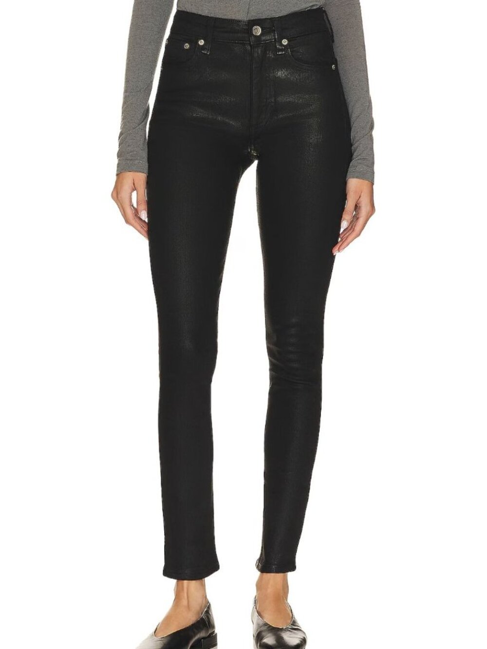 Rag & Bone Nina High-Rise Skinny Jean in Coated Black Vegan Leather Size 26